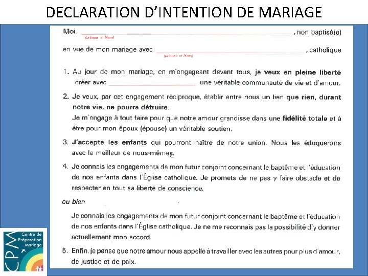 DECLARATION D’INTENTION DE MARIAGE 