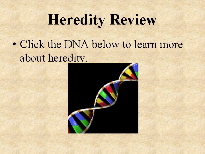 Heredity Review • Click the DNA below to learn more about heredity. 