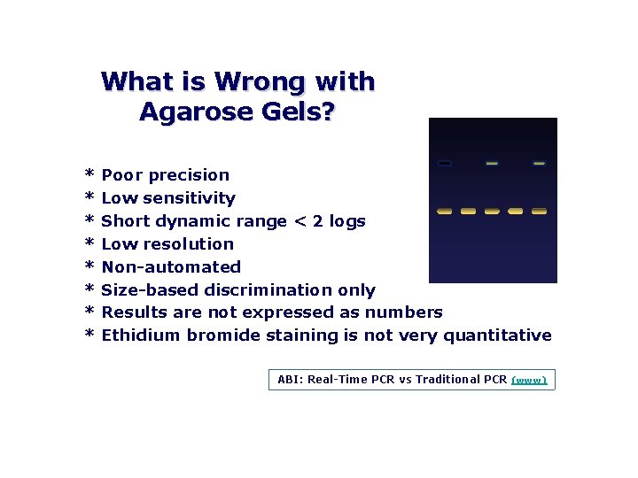 What is Wrong with Agarose Gels? * * * * Poor precision Low sensitivity