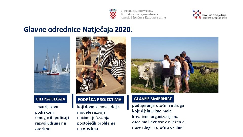 Glavne odrednice Natječaja 2020. CILJ NATJEČAJA PODRŠKA PROJEKTIMA financijskom podrškom omogućiti poticaj i razvoj