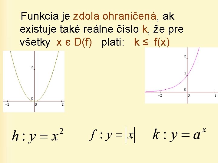 Funkcia je zdola ohraničená, ak existuje také reálne číslo k, že pre všetky x