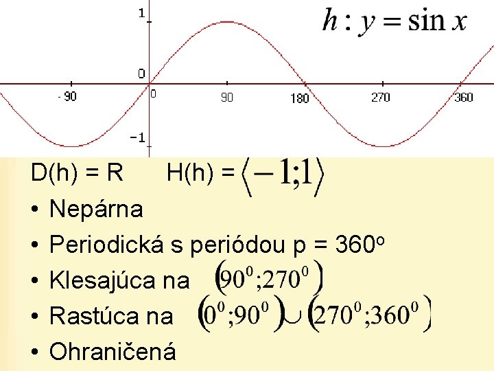 D(h) = R H(h) = • Nepárna • Periodická s periódou p = 360