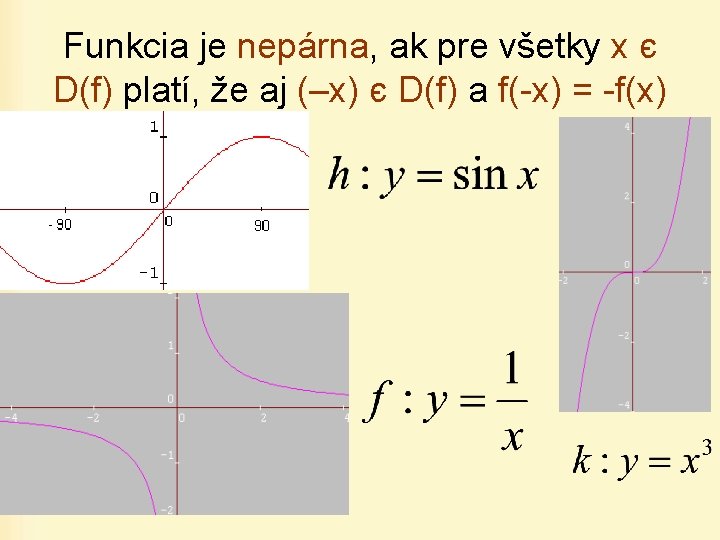 Funkcia je nepárna, ak pre všetky x є D(f) platí, že aj (–x) є