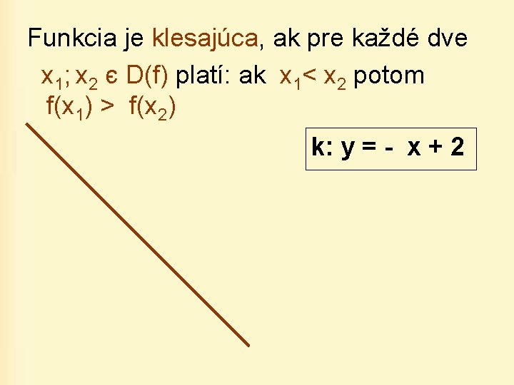 Funkcia je klesajúca, ak pre každé dve x 1; x 2 є D(f) platí: