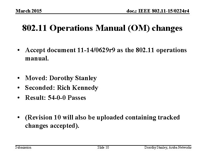 March 2015 doc. : IEEE 802. 11 -15/0224 r 4 802. 11 Operations Manual