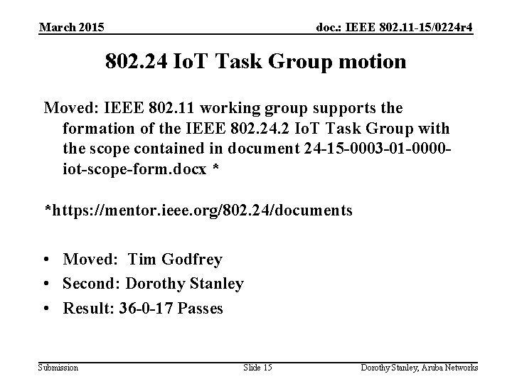 March 2015 doc. : IEEE 802. 11 -15/0224 r 4 802. 24 Io. T