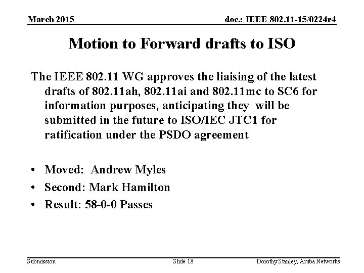 March 2015 doc. : IEEE 802. 11 -15/0224 r 4 Motion to Forward drafts