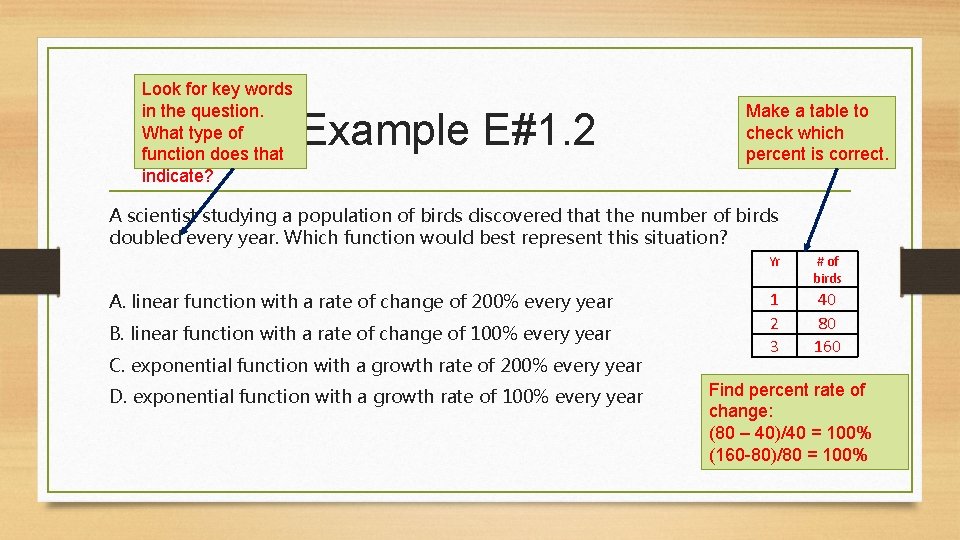 Look for key words in the question. What type of function does that indicate?