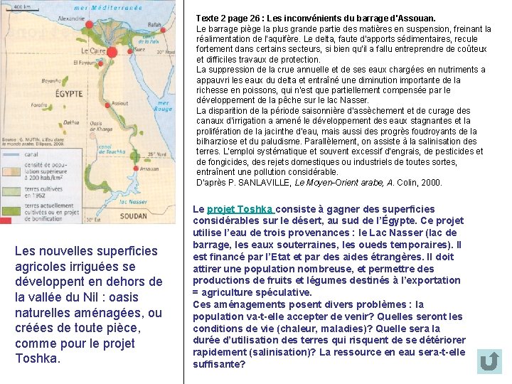 Texte 2 page 26 : Les inconvénients du barrage d'Assouan. Le barrage piège la