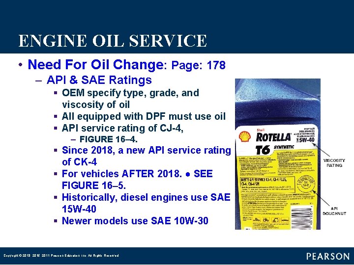 ENGINE OIL SERVICE • Need For Oil Change: Page: 178 – API & SAE
