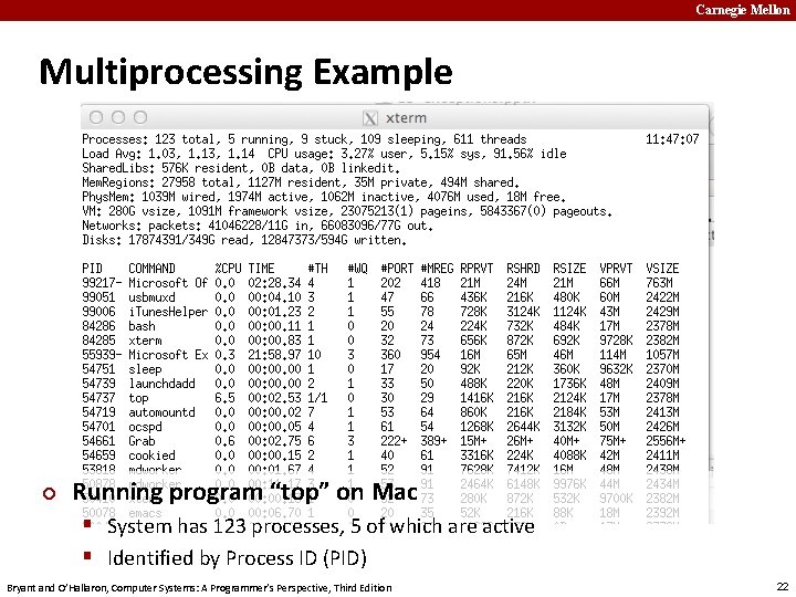 Carnegie Mellon Multiprocessing Example ¢ Running program “top” on Mac § System has 123