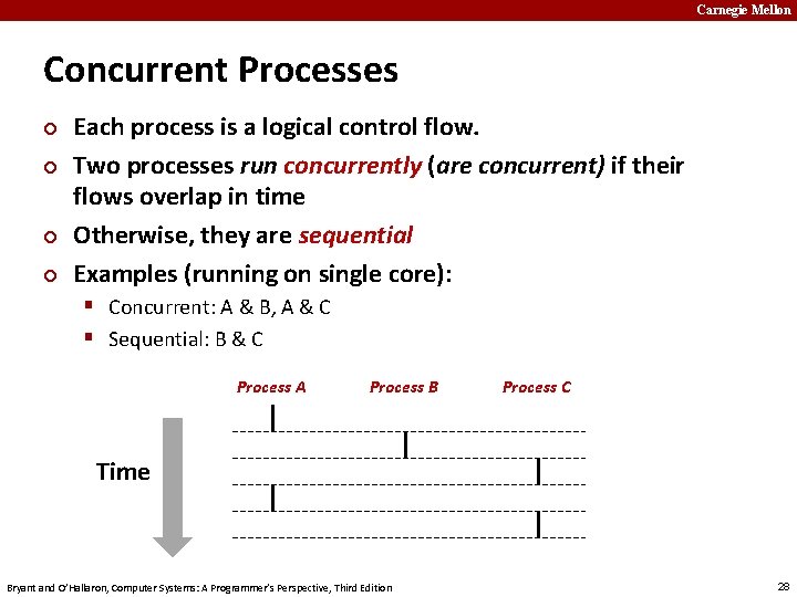 Carnegie Mellon Concurrent Processes ¢ ¢ Each process is a logical control flow. Two