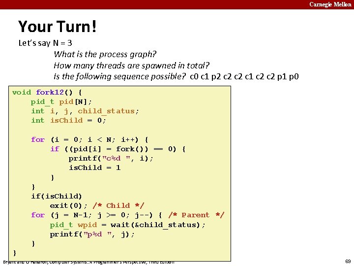 Carnegie Mellon Your Turn! Let’s say N = 3 What is the process graph?