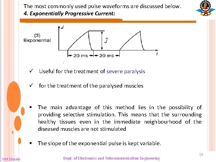 The most commonly used pulse waveforms are discussed below. 4. Exponentially Progressive Current: :