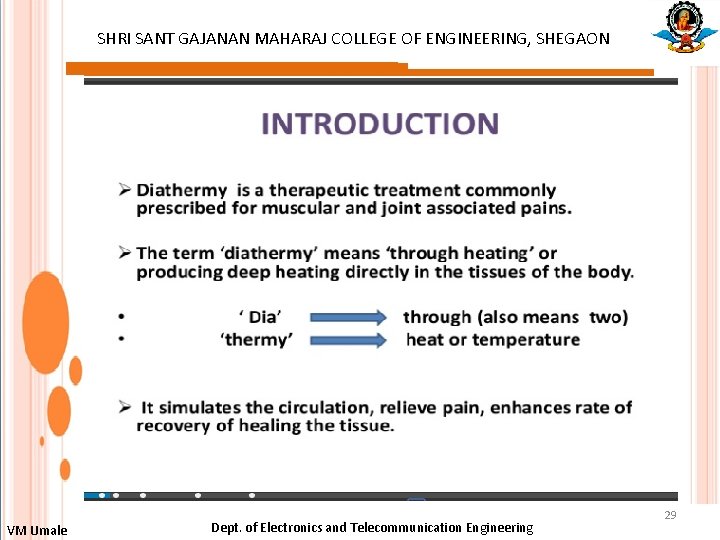 SHRI SANT GAJANAN MAHARAJ COLLEGE OF ENGINEERING, SHEGAON : VM Umale Dept. of Electronics