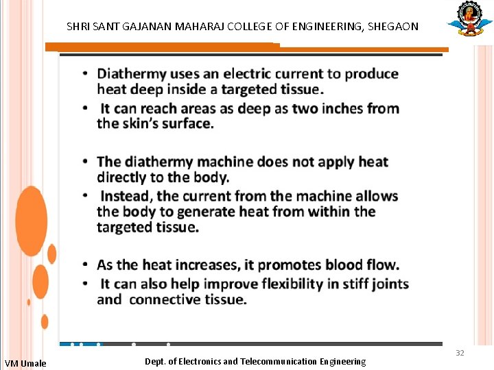 SHRI SANT GAJANAN MAHARAJ COLLEGE OF ENGINEERING, SHEGAON : VM Umale Dept. of Electronics