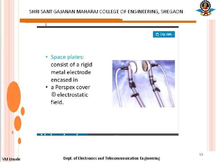 SHRI SANT GAJANAN MAHARAJ COLLEGE OF ENGINEERING, SHEGAON : VM Umale Dept. of Electronics