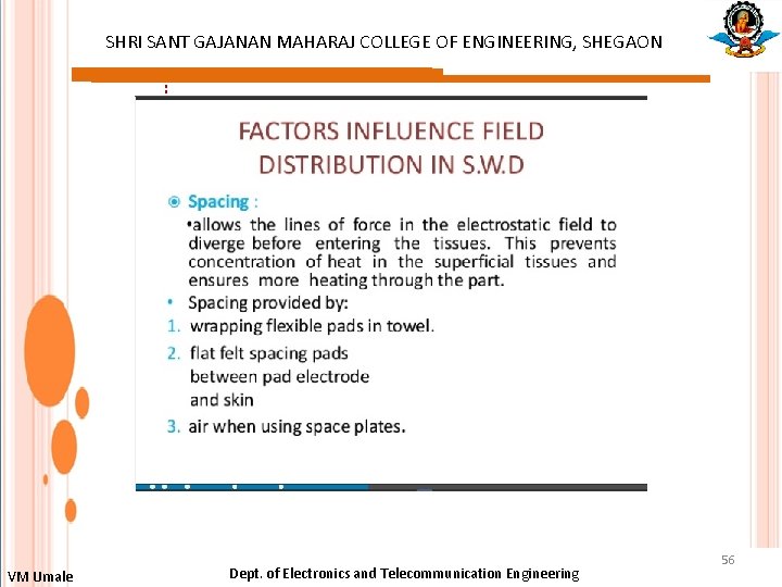 SHRI SANT GAJANAN MAHARAJ COLLEGE OF ENGINEERING, SHEGAON : VM Umale Dept. of Electronics