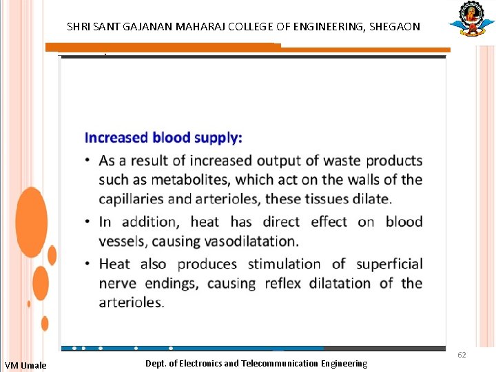 SHRI SANT GAJANAN MAHARAJ COLLEGE OF ENGINEERING, SHEGAON : VM Umale Dept. of Electronics
