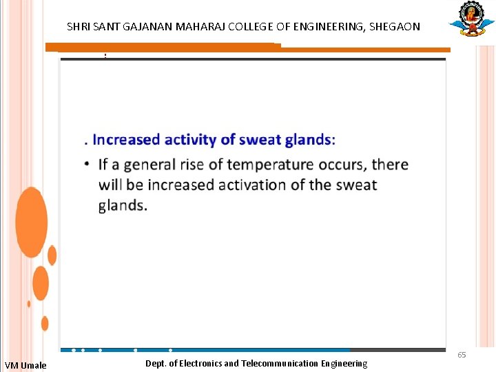 SHRI SANT GAJANAN MAHARAJ COLLEGE OF ENGINEERING, SHEGAON : VM Umale Dept. of Electronics