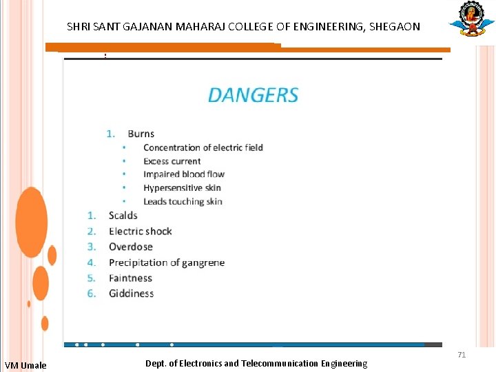 SHRI SANT GAJANAN MAHARAJ COLLEGE OF ENGINEERING, SHEGAON : VM Umale Dept. of Electronics