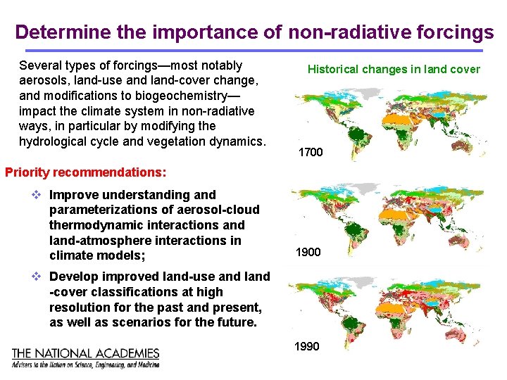 Determine the importance of non-radiative forcings Several types of forcings—most notably aerosols, land-use and