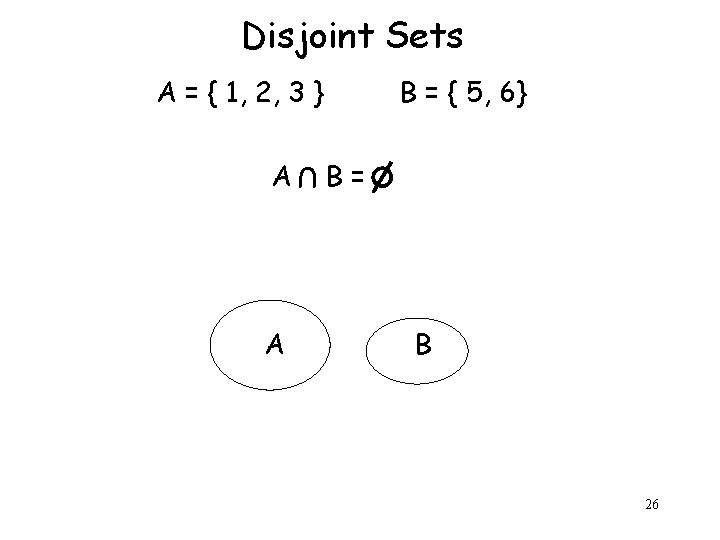 Disjoint Sets A = { 1, 2, 3 } A U A B =