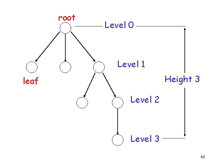 root Level 0 Level 1 Height 3 leaf Level 2 Level 3 46 