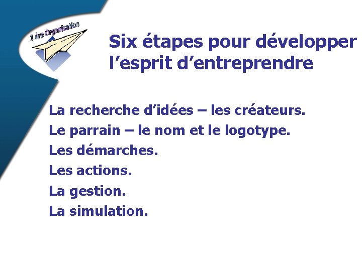 Six étapes pour développer l’esprit d’entreprendre La recherche d’idées – les créateurs. Le parrain