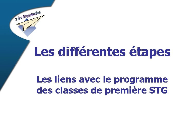 Les différentes étapes Les liens avec le programme des classes de première STG 