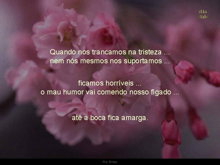 Quando nos trancamos na tristeza. . . nem nós mesmos nos suportamos. . .