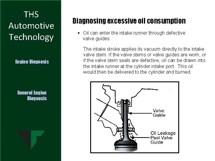 THS Automotive Technology Engine Diagnosis General Engine Diagnosis Diagnosing excessive oil consumption • Oil