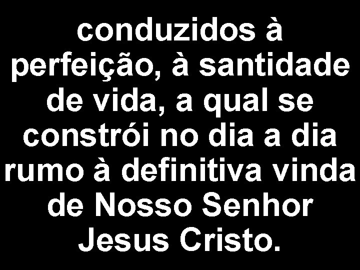 conduzidos à perfeição, à santidade de vida, a qual se constrói no dia a