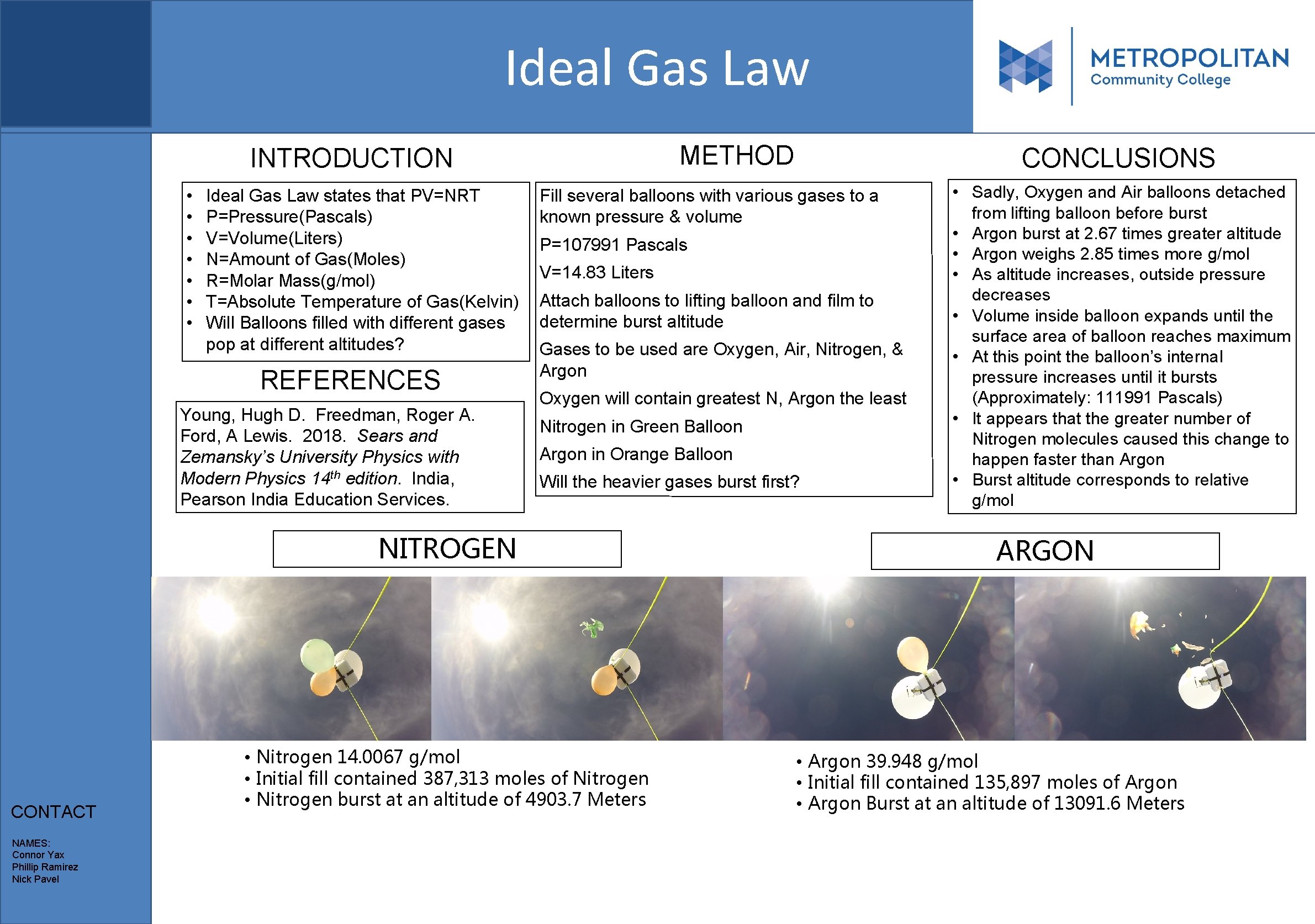 Ideal Gas Law METHOD INTRODUCTION • • Ideal Gas Law states that PV=NRT P=Pressure(Pascals)