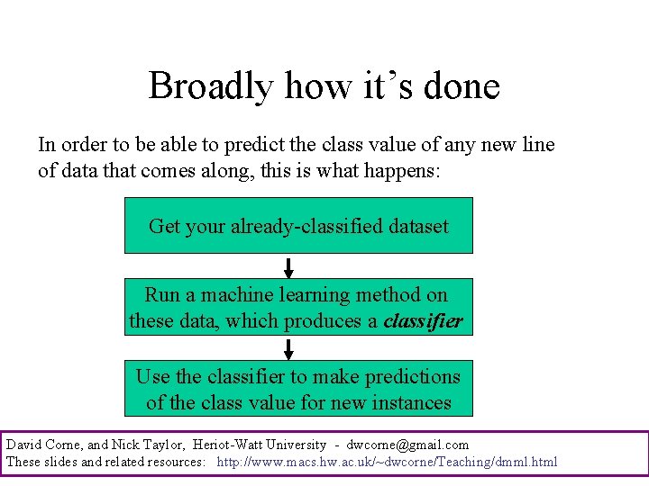 Broadly how it’s done In order to be able to predict the class value