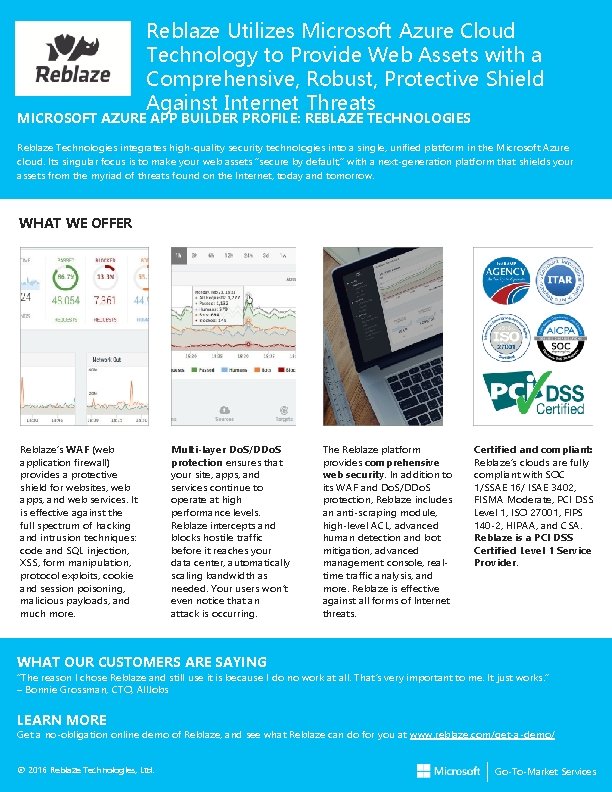 Partner Logo Reblaze Utilizes Microsoft Azure Cloud Technology to Provide Web Assets with a