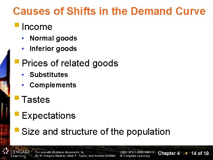 Causes of Shifts in the Demand Curve § Income • Normal goods • Inferior