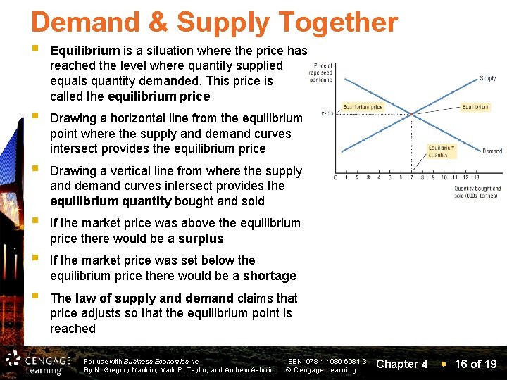 Demand & Supply Together § Equilibrium is a situation where the price has reached