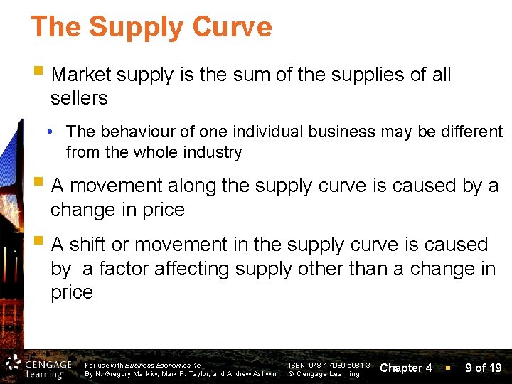 The Supply Curve § Market supply is the sum of the supplies of all