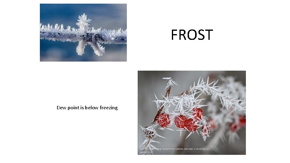 FROST Dew point is below freezing 