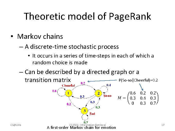 Theoretic model of Page. Rank • Markov chains – A discrete-time stochastic process •