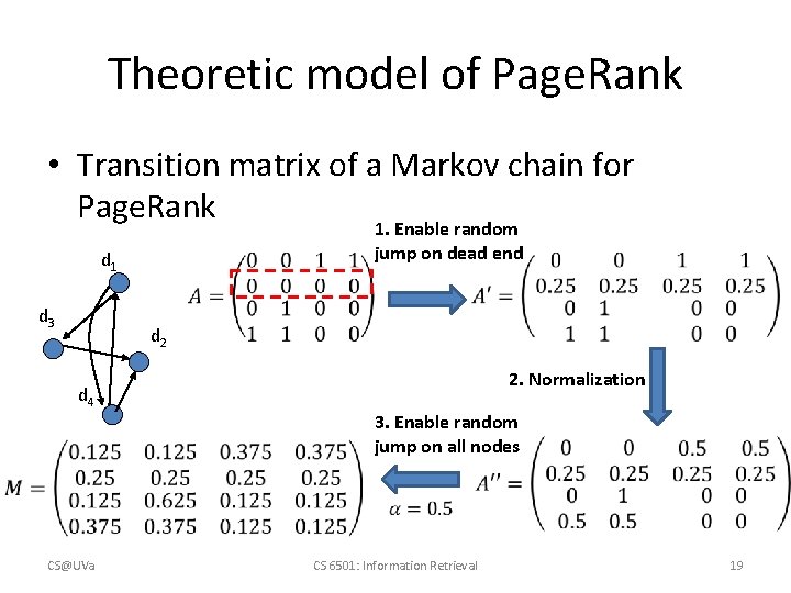 Theoretic model of Page. Rank • Transition matrix of a Markov chain for Page.