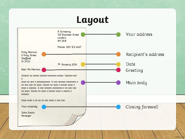 Layout A Company 123 Business Street London W 1 2 AB Your address Phone: Layout A Company 123 Business Street London W 1 2 AB Your address Phone: