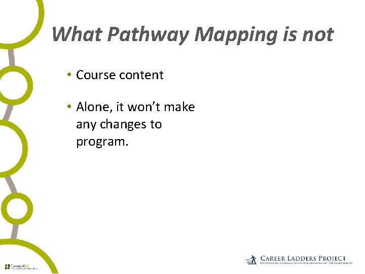 What Pathway Mapping is not • Course content • Alone, it won’t make any