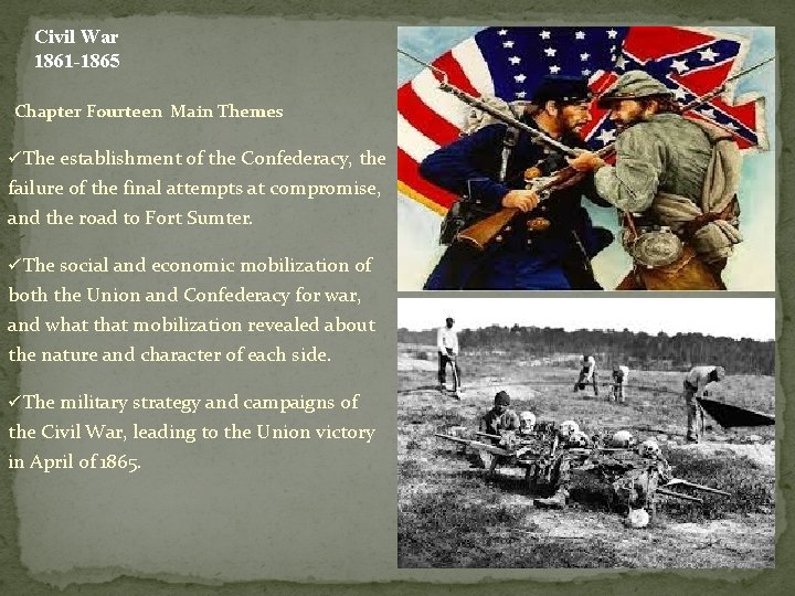 Civil War 1861 -1865 Chapter Fourteen Main Themes üThe establishment of the Confederacy, the