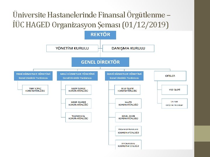 Üniversite Hastanelerinde Finansal Örgütlenme – İÜC HAGED Organizasyon Şeması (01/12/2019) 