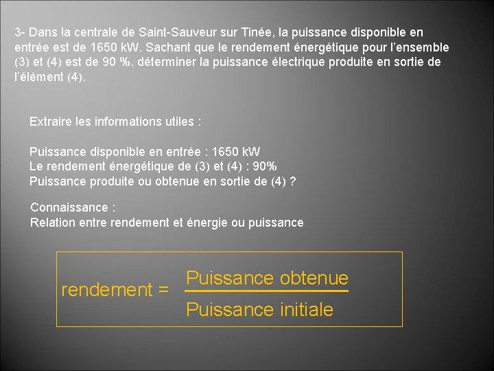 3 - Dans la centrale de Saint-Sauveur sur Tinée, la puissance disponible en entrée 3 - Dans la centrale de Saint-Sauveur sur Tinée, la puissance disponible en entrée