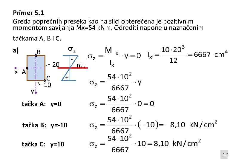 Primer 5. 1 Greda poprečnih preseka kao na slici opterećena je pozitivnim momentom savijanja