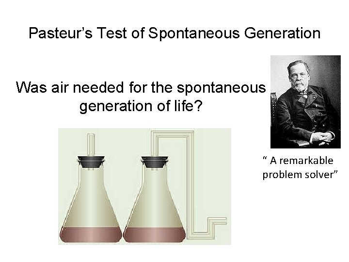 Pasteur’s Test of Spontaneous Generation Was air needed for the spontaneous generation of life?
