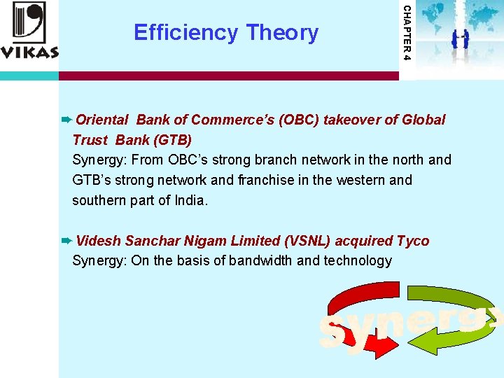 CHAPTER 4 Efficiency Theory ➨Oriental Bank of Commerce’s (OBC) takeover of Global Trust Bank